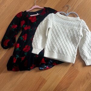 Janie and Jack bundle Black Floral Velvet Dress & Cream Cable Knit Sweater 3T